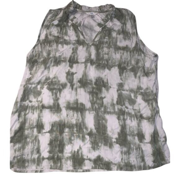 Time And Tru Womens XL Sleeveless Tie-Dye Top Green/White Rayon - Picture 1 of 6